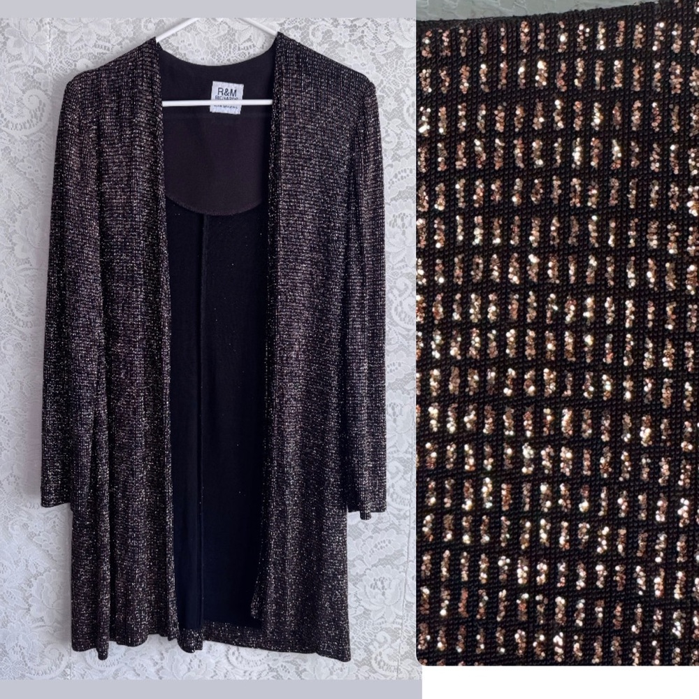 R&M Richards Black Metallic Gold Thread Sparkly Evening Jacket Cardigan New Year
